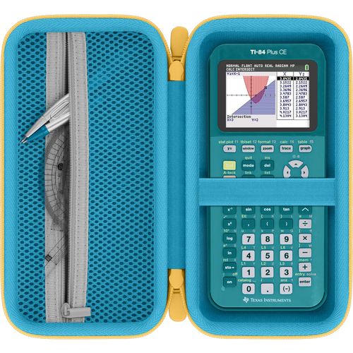 Baval Calculator Case Compatible with Texas Instruments TI-84 Plus CE/TI-84 Plus/TI-Nspire CX II CAS/TI-Nspire CX II/TI-83 Plus/TI-89 Titanium Color Graphing Calculator(Blue Case,Yellow Zipper)