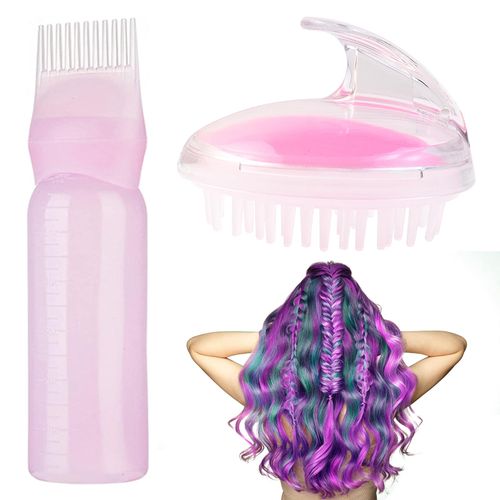 180 ml Root Comb Applicator Bottle, Hair Dye Brush Bottle, Hair Oil, Scalp Applicator, Comb Bottle with Shampoo, Hair Brush, Massage Brush, Hair Scalp, Massage Brush, Pink