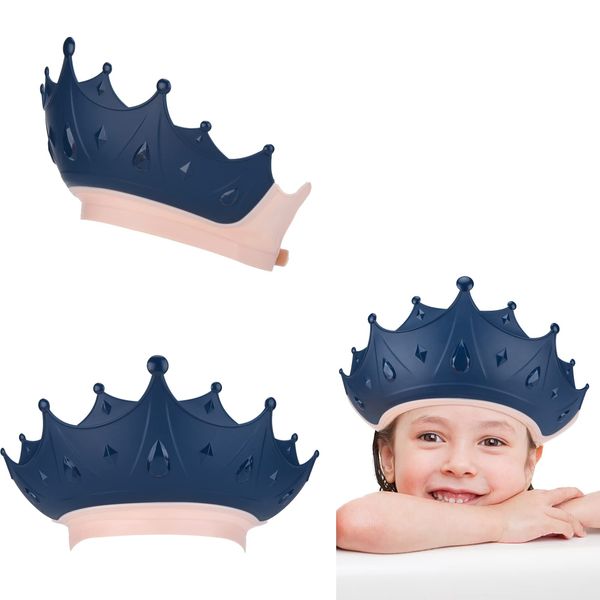 RosewineC Baby Shower Cap Shield for Eye and Ear Protection, Adjustable Hair Washing Bath Hat Shower Cap for Kids from 6 Months to 9 Years Old, Crown Shape (Blue)