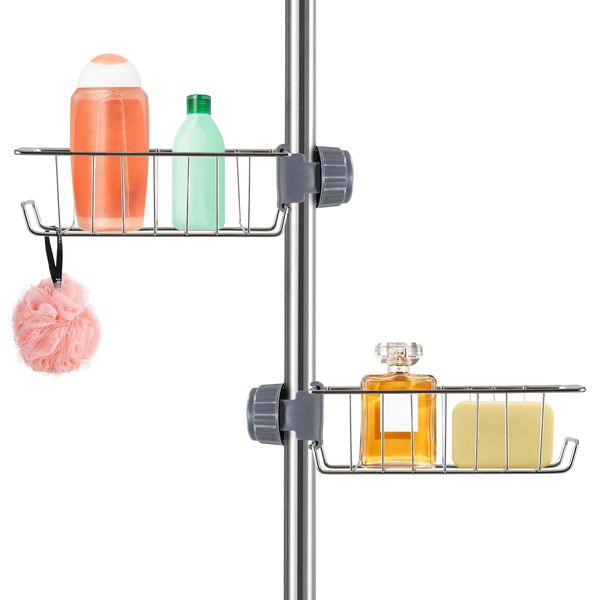 CRESZZLE 2 Stück Duschablage ohne Bohren Edelstahl, Teleskop Duschregal Rostfrei, Duschkorb zum Hängen, Shampoo Halterung, Duschgelhalter, Seifenhalter, Schwammorganizer für 18-25mm Stange