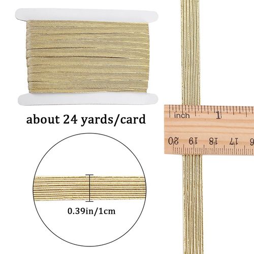 GORGECRAFT 24 Yards Golden Elastic Band, 10 mm Wide, Glittering Metal Band, Flat Elastic Band, Braided Stretch Band, Elasticity, Knitted Elastic Band, Webbing, Garment for Sewing, Crafts