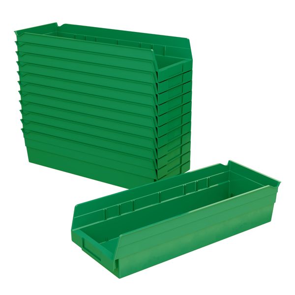 Akro-Mils 30138 Plastic Containers for Organizing and Storage Bins for Closet, Kitchen Cabinet, or Pantry Organization, 18-Inch x 6-1/2-Inch x 4-Inch, Green, 12-Pack