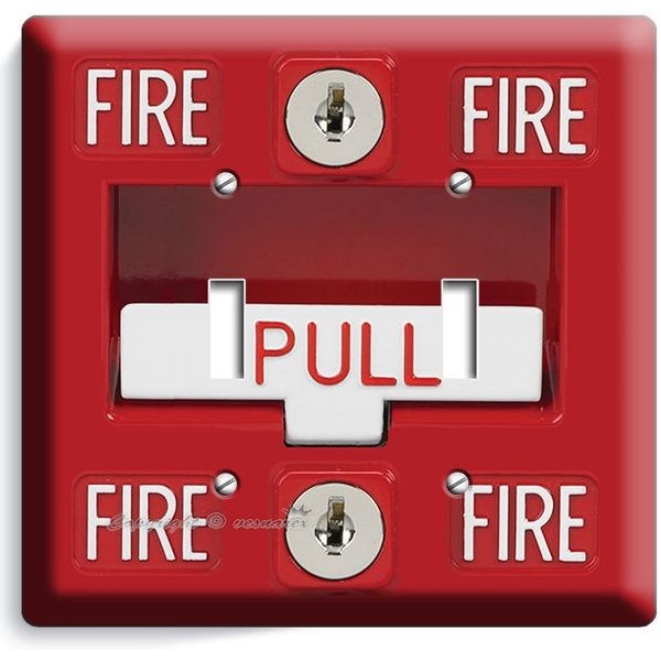 FIRE ALARM PULL DOWN DOUBLE LIGHT SWITCH WALL PLATES COVER MAN CAVE GARAGE DECOR