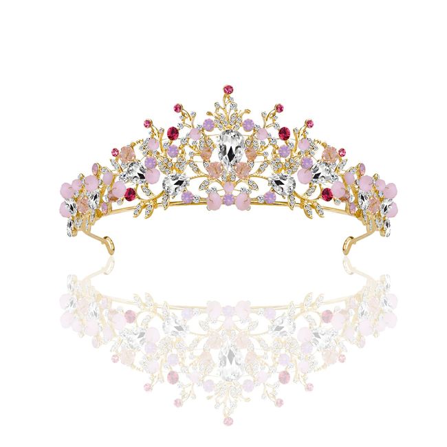 Bogoro Qazuwa Krone Tiara, Hochzeitskrone Kristalle Prinzessin Krone Braut Tiara Diadem Krone Damen Tiara Kristallkrone für Cosplay Geburtstag Feier Feiertag Party Geschenk(Roségold)