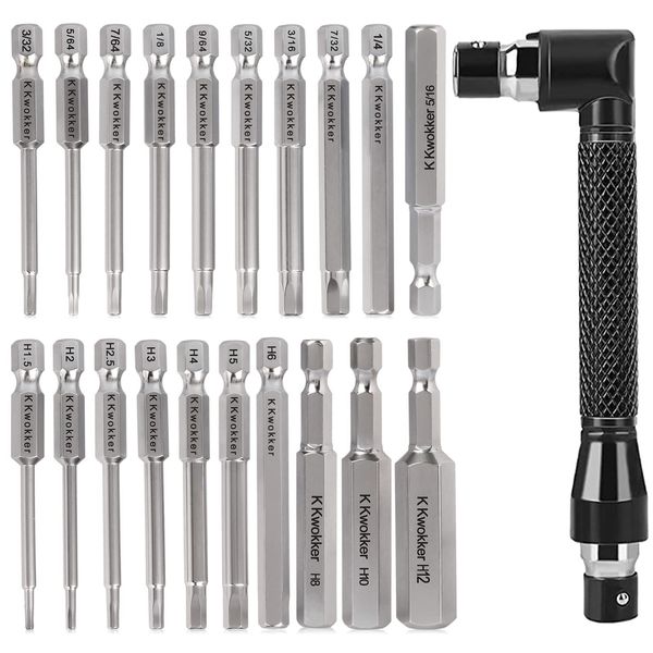 K Kwokker 20PCS Allen Key Bit Set, Hex Head Screwdriver Bits Magnetic Allen Wrench Drill Bit with Double-Headed L-Shaped Angle Screwdriver Bit Holder for Assembling Furniture