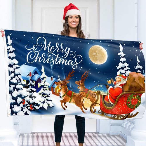 Christmas Flag 5ft x 3ft with eyelets - Christmas Banner Santa Claus - Vivid Digital Print - 110Den Thick polyester - Double Seam