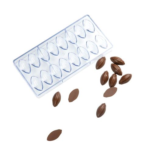 Pastry Tek 10.8 x 5.3 Inch Candy Mold, 1 Cocoa Pod Chocolate Mold - 16 Cavities, Freezer-Safe, Clear Polycarbonate Dessert Mold, Easy Release, Food Grade