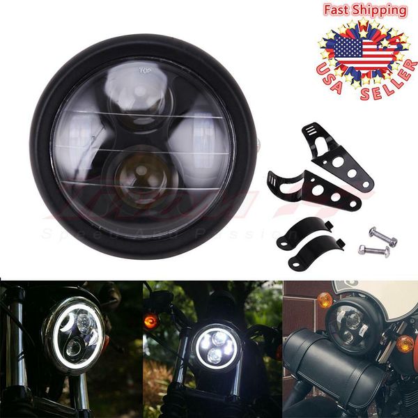Universal Motorcycle Headlight LED light W/ Bracket For Harley Choppers Bobbers