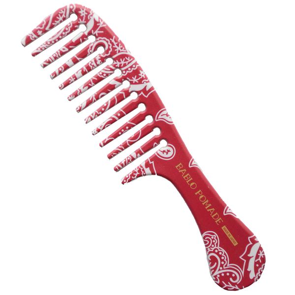 Bablo Pomade Grooming Comb Men's Wide Mesh Comb (Red Bandana Paisley Pattern), Coarse Comb Men's Bar Bar, Made in Japan