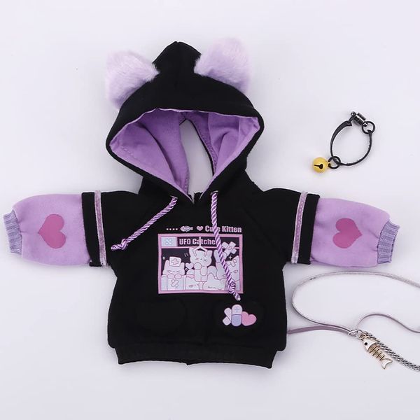 New 1/6, 1/4,1/3 BJD Doll Clothes Cute Cat Sweater Hoodie Jacket for Big 1/6, Yosd, 30cm/45cm/60cm Dolls Clothing BJD SD Doll Accessories (Black-Purple,1/6)