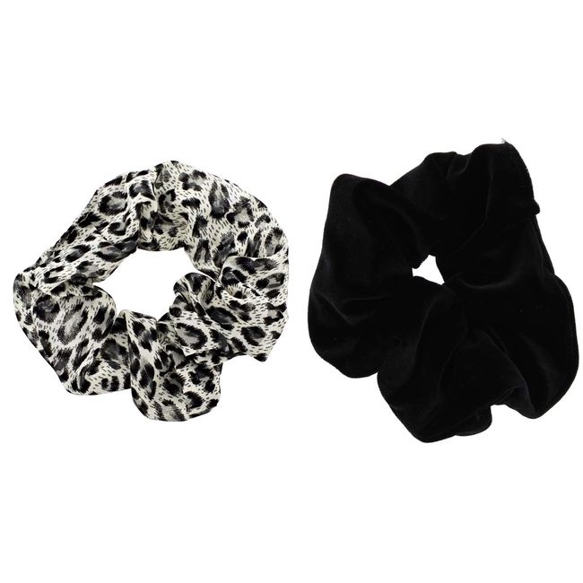 Zac's Alter Ego Set of 2 Hair Scrunchies - Black Velvet & Black Leopard Print