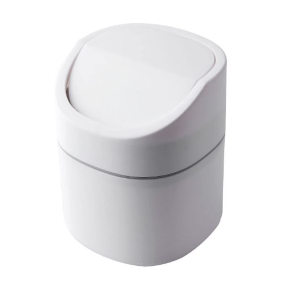 DIZLAS Tabletop Rotating Mini Trash Can with Lid, Small, White