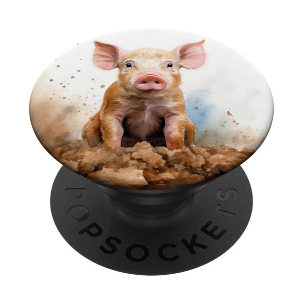 Watercolor Pig In Mud PopSockets Swappable PopGrip