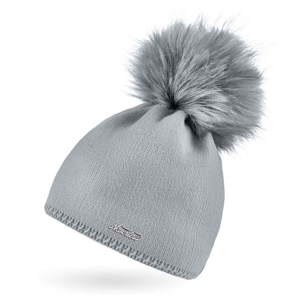 Neverless® Women's Knitted Beanie Hat with Bobble Winter Hat Bobble Hat Fine Knit, 15391 Light Grey