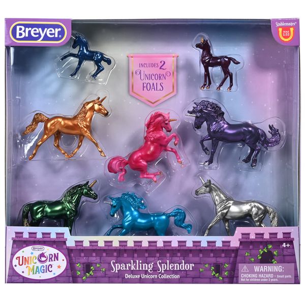 Breyer Horses Stablemates Sparkling Splendor Deluxe Unicorn Set | 8 Unicorn Set | Unicorn Toy | Horse Figurines | 3.75" x 2.5" | 1:32 Scale | Model #6937