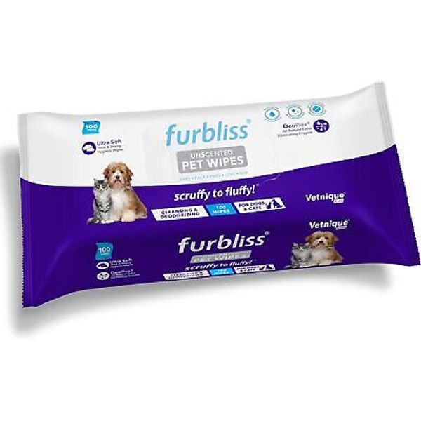 Vetnique Labs Furbliss Hygienic Pet Wipes for Dogs & Cats, 100ct Pouch