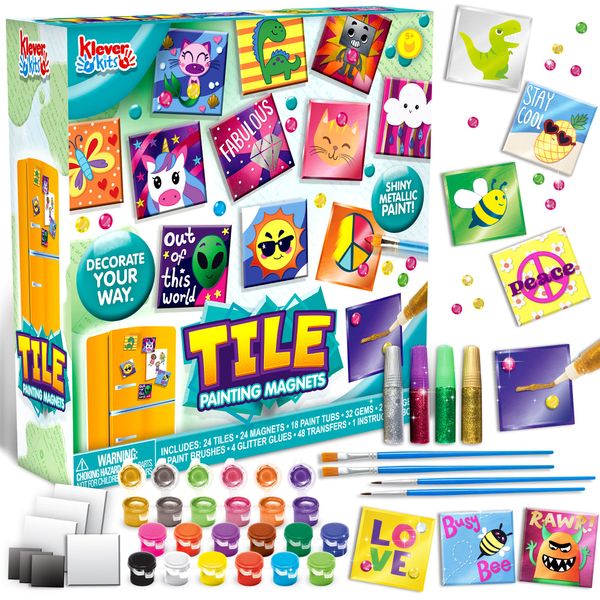 JOYIN 24 Magnetic Mini Tiles Art Kit, Creativity DIY Paint, Arts and Crafts for Kids, DIY Supplies for Party Favors, Family Activity, Birthday Present, Toys Gifts for Boys and Girls Ages 4-12