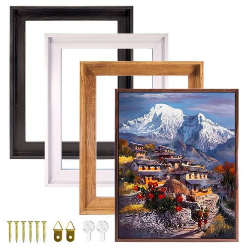 Canvas Floater Frame Fits 1”–1.25”Deep Gallery-Wrapped Canvas, Floating Picture Frame for Wall Art, Posters, Oil Paintings and Prints, PS Wood Grain Look Frames with Hanging kit 8X8 inch Light Oak
