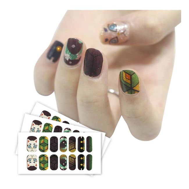 Moore Bentham Demon Slayer Waterproof Stickers, 3 Pieces, Anime, Nezuko, Nail Stickers, Tanjiro, Nezuko, Just Stick On Manicure, Gel Nails, Nail Stickers, Halloween, Cosplay (Giyu)