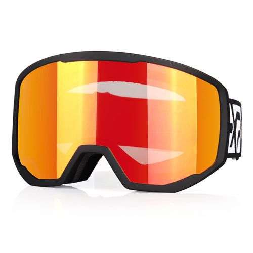 EXP Vision Unisex Ski Goggles, OTG for Men and Women, Snowboard Goggles, Snow Goggles, 100% UV Protection Ski Goggles for Glasses Wearers, Anti-Fog Snowboard Goggles, Ski Goggles (Black Frame Red)
