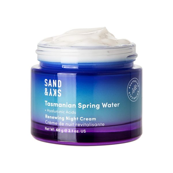 Sand & Sky Tasmanian Spring Water Renewing Night Cream - Nighttime Face Moisturiser for Deep Hydration, Moisture Retention, Skin Renewal | 3-type Hyaluronic Acid, Glycoproteins, and Antioxidants