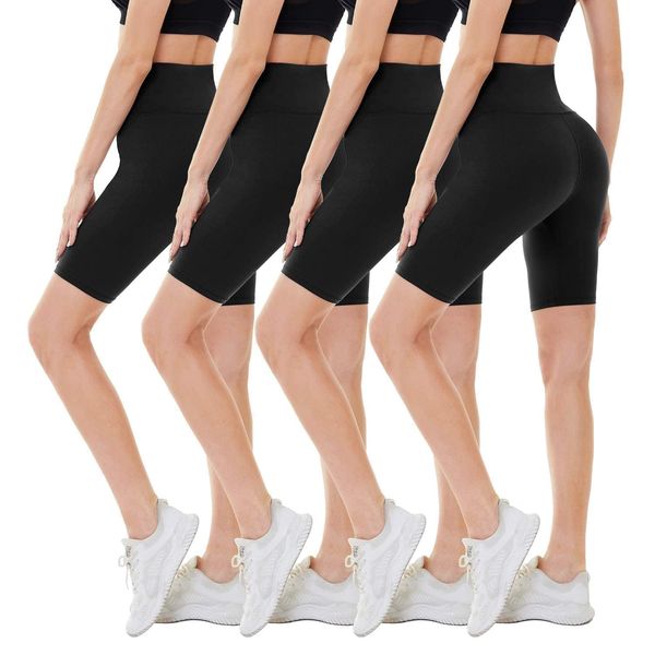 CAMPSNAIL 4 Pack Biker Shorts for Women – 8" High Waist Tummy Control Workout Yoga Running Compression Exercise Shorts