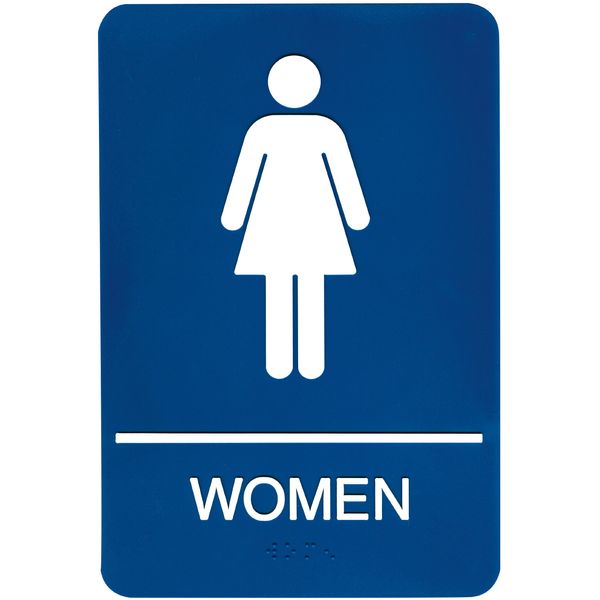 Headline Sign 5210 ADA Women's Restroom Sign with Tactile Graphic, 6 Inches by 9 Inches, Blue/White