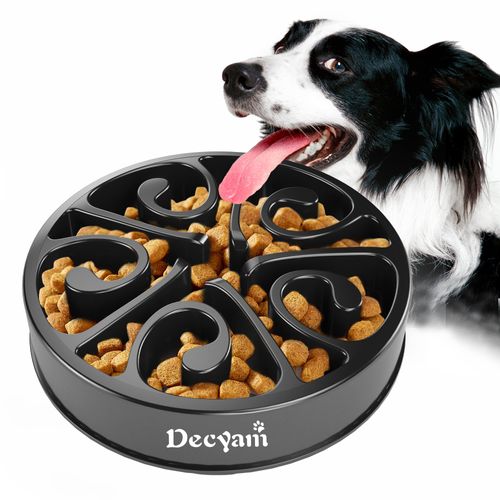 Decyam Slow Feeder Dog Bowl Slow Eating Dog Bowl Pet Puppy Fun Puzzle Feeder Non Skid Bloat Stop Feeding Bowl (Small/Medium, Black)