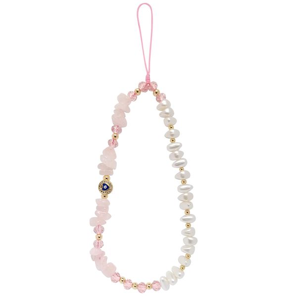 DLYFNVEV Pink Phone Charm Evil Eye Pearl Beaded Phone Charms Strap Rose Quartz Healing Crystal Cell Phone Accessories Charm Phone Chain Keychain Wrist Lanyard Strap Wristlet…