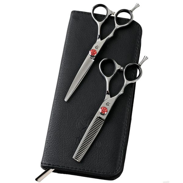 Katana Classic Left Handed Professional 6.5" Lefty Hair Shear Set by Tokko Shears, 440C Japanese Steel Left Hand Haircut Regular & Thinning Scissors for Barbers and Salon Professionals