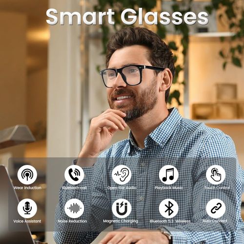Jacuate Bluetooth Audio Smart Glasses for Women Men,Blue Light Blocking Bluetooth Glasses with Open Ear Speaker,Voice Control, Hands-Free Calls & Built-in Microphone for Iphone Android Music/Work