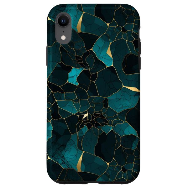 iPhone XR Dark Green Gold Marble Pattern Smartphone Case