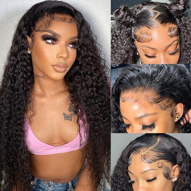 Curly Lace Front Wig Human Hair 22 Inch 13x4 HD Transparent Lace Frontal Wig Curly Hair 180 Density Pre Plucked With Baby Hair Free Part Deep Curly Wigs Human Hair For Black Women Natural Color