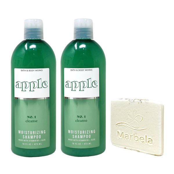 Bath & Body Works Apple 2 Pack Moisturizing Shampoo with a Natural Oats Sample Soap - Full Size