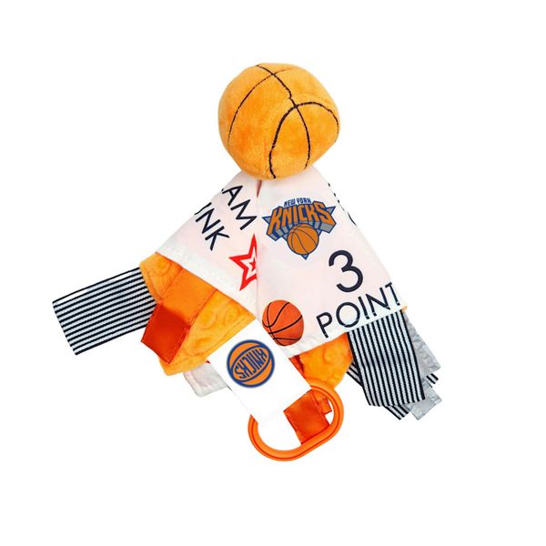 The Learning Lovey New York Knicks Baby Tag Toy - NBA Basketball - Baby Sensory Crinkle Toys - Soft & Safe - Ideal Baby Stroller Toy - BPA Free w/Stroller Clip