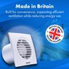 Devola 100mm Extractor Fan with Timer, 4 Inch Bathroom Fan, Extractor Fan with Adjustable Timer Settings, Made in Britain (DVF100T)
