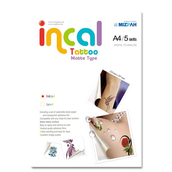 [Incal Tattoo] Matte-Type Tattoo looking like no sticker feel on the skin; Inkjet & Laser Printable Waterproof Temporary Tattoos: (8.27 inchx11.7 inch) - Hobby DIY Personalized your body, 10.0 Count