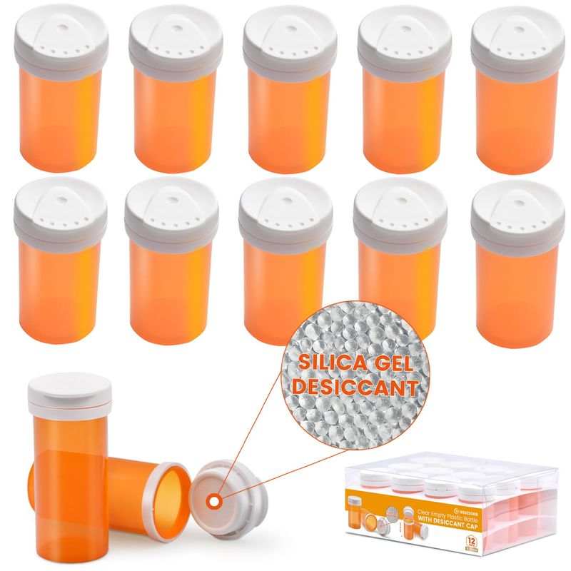 Wisesorb Desiccant Caps Empty Plastic Medicine Pill Bottles, 6 Dram 12 ...