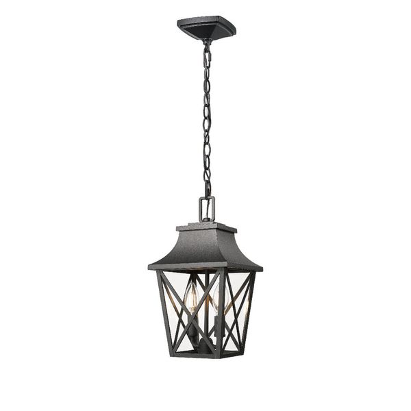 Outdoor Pendant Light Fixture Porch w/ Clear Glass Rectangular Hanging Lantern