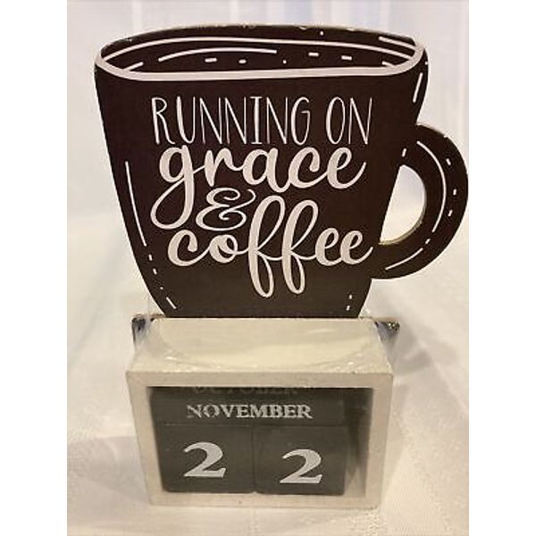 36) Calendar Block Coffee & Grace Wooden Desk Calendar Home and Office Decor NIP