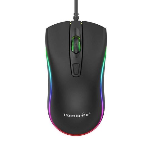 Combrite M42 USB Wired Optical Mouse With Comfort Rubber Scroll Wheel & RGB Colourful LED, Adjustable DPI, For PC And Laptops, Windows, Mac OS, Linux Plug And Play - Black (M42)
