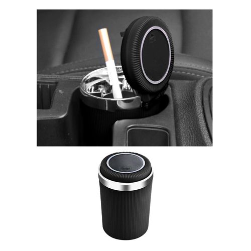 Dickno Car Ashtray with Blue LED Light, Smell Proof Smokeless Auto Ashtray with Lid, Portable Mini Car Trash Can, Universal Vehicle Cup Holder Air Vent Ashtray for Car Home Office (Strip+Black)