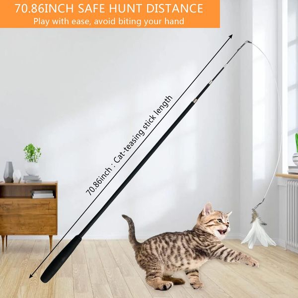 Cat Toys for Indoor Cats Cat Toys Interactive for Indoor Cats Cat Wand Toy 4 Kinds Natural Feather Chewy Super Long Like a Fishing Rod Retractable Cat Wand 70inch