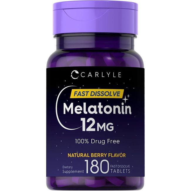 Melatonin 12 Mg Fast Dissolve 180 Tablets | Drug Free | Natural Berry Flavor | V