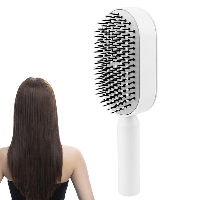 ​Self Cleaning Hair Brush for Women, ​Detangling Hair Brush Soft Hairbrush Anti Static Air Cushion Massage Hair Comb for Women Long Short Wavy Straight Hair(White)