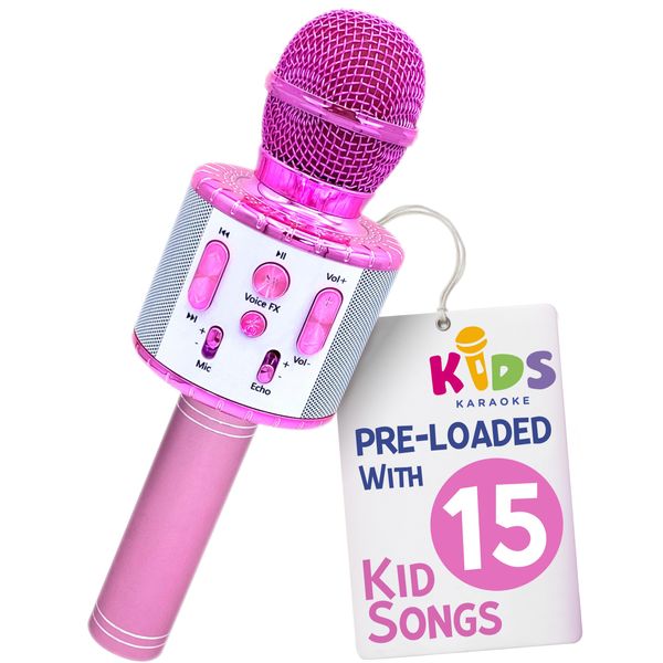 Move2Play, Kids Karaoke Microphone | Includes Bluetooth & 15 Pre-Loaded Nursery Rhymes | Birthday Gift for Girls, Boys & Toddlers | Girls Toy Ages 2, 3, 4-5, 6+ Years Old