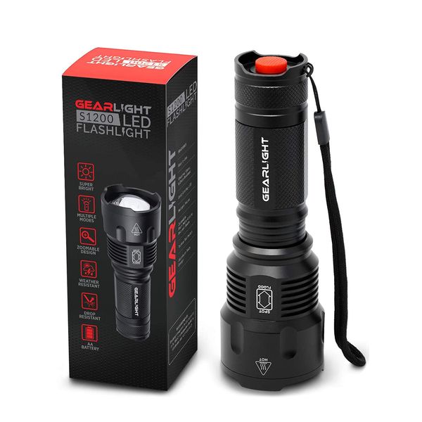 GearLight High-Powered LED Flashlight S1200 - Mid Size, Zoomable, Water Resistant, Handheld Light - High Lumen Camping, Outdoor, Emergency Flashlights