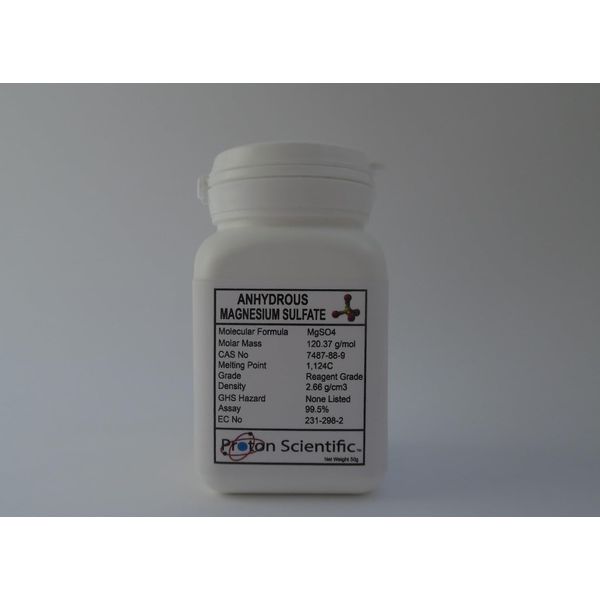 50g Anhydrous Magnesium sulphate | Drying Agent | 99.5% Purity | MgSO4 | Size 50 Grams