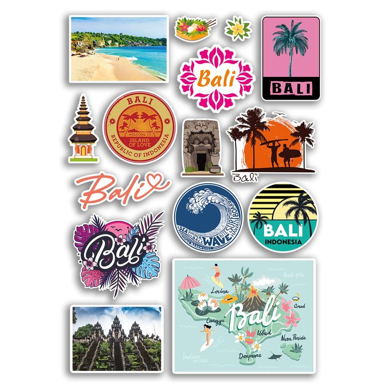 A4 Sticker Sheet Bali Vinyl Stickers - Indonesia Landmarks City Beach ...