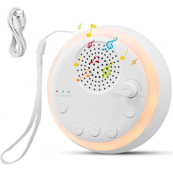 White Noise Machine, Portable Sleep Sound Machine for Baby & Adult,16 Natural Soothing Sounds Therapy,Children's Night Light,15, 30, 60 Minutes Timer,Baby Sleep Aid Machine,Baby Gift,USB Rechargeable